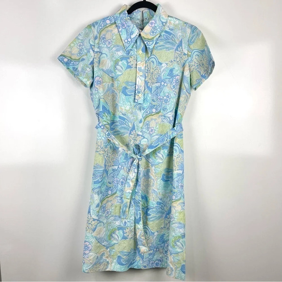 Vintage Blue Paisley Print Shirt Dress - Picture 1 of 10